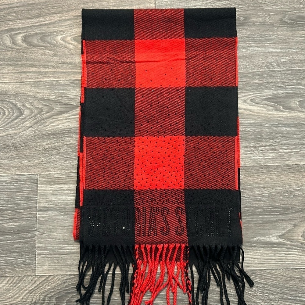 Victoria’s Secret Rhinestone Red Black Buffalo Plaid Scarf Sparkle Christmas